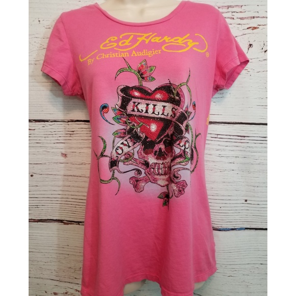 Ed Hardy Pink Love Kills Tshirt | Poshmark